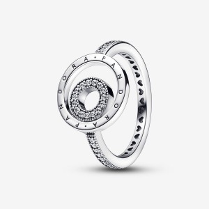 Statement Rings Pandora Signature Logo Circles Pavé Argent | 5931846-VP