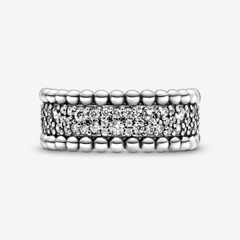 Band Rings Pandora Beaded Pavé Argent | 8152349-AC