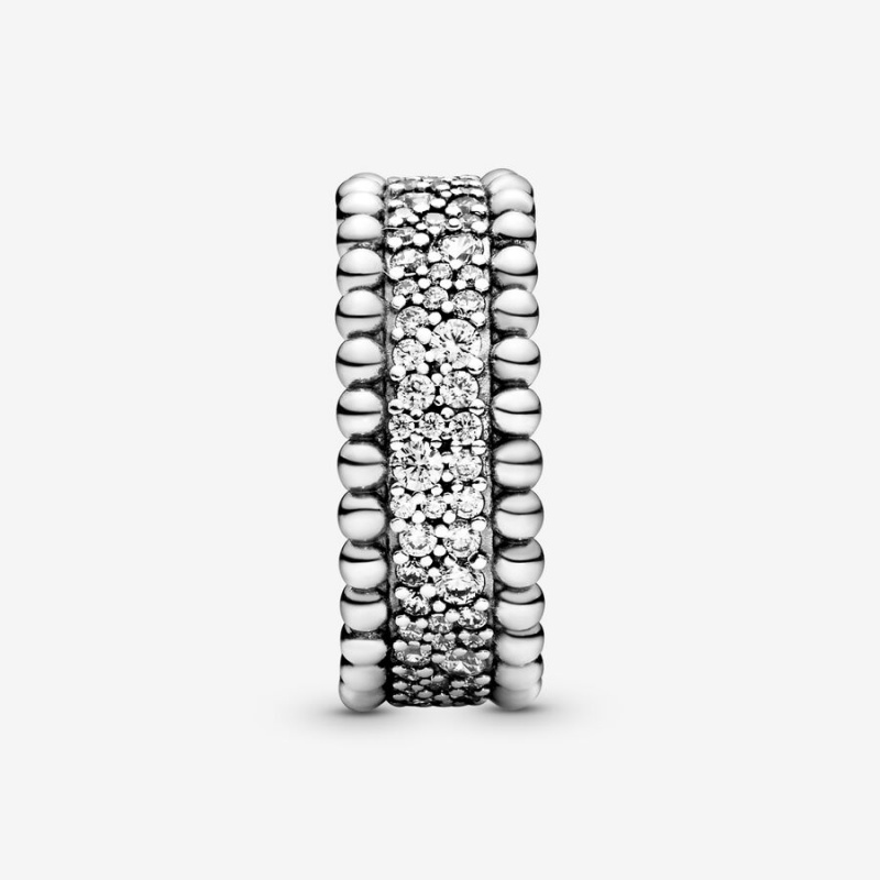 Band Rings Pandora Beaded Pavé Argent | 8152349-AC