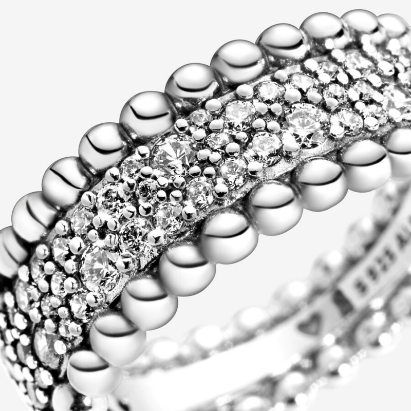 Band Rings Pandora Beaded Pavé Argent | 8152349-AC