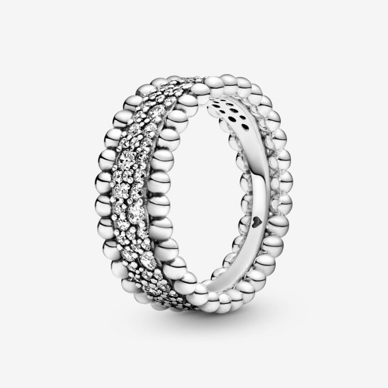 Band Rings Pandora Beaded Pavé Argent | 8152349-AC