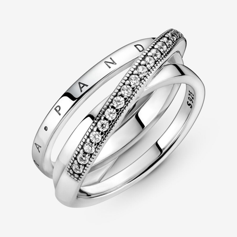 Band Rings Pandora Crossover Pavé Triple Argent | 2351670-XL