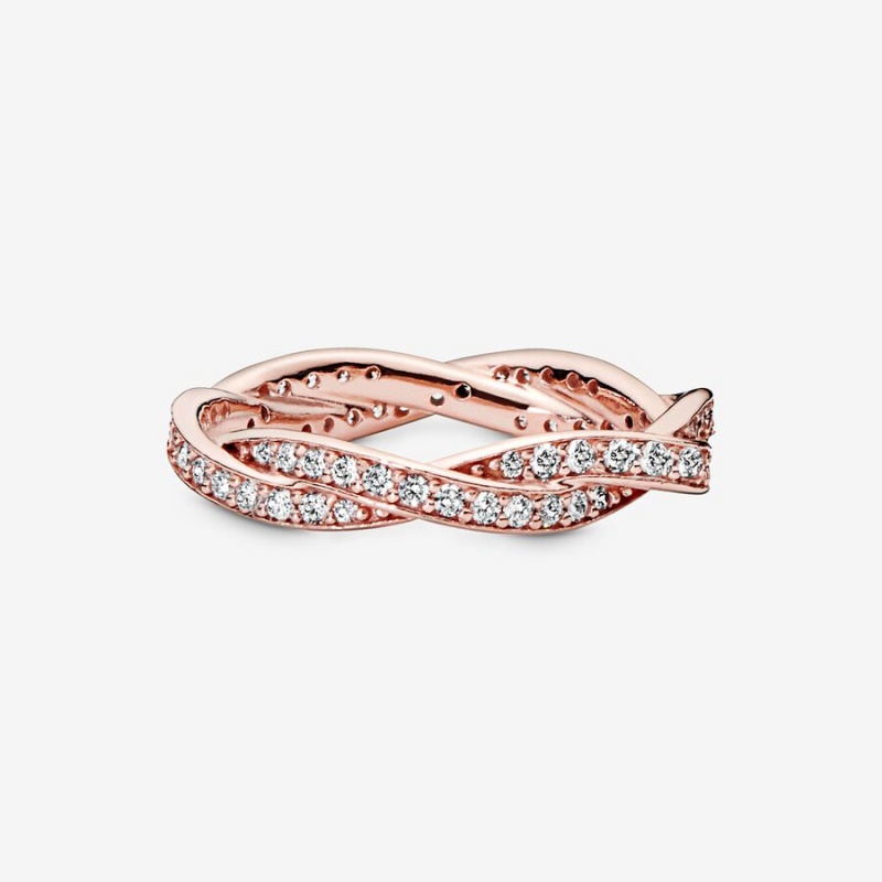 Band Rings Pandora Sparkling Twisted Lines Rose Doré | 6307154-XM