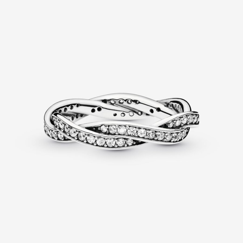 Band Rings Pandora Sparkling Twisted Lines Argent | 1863792-NY