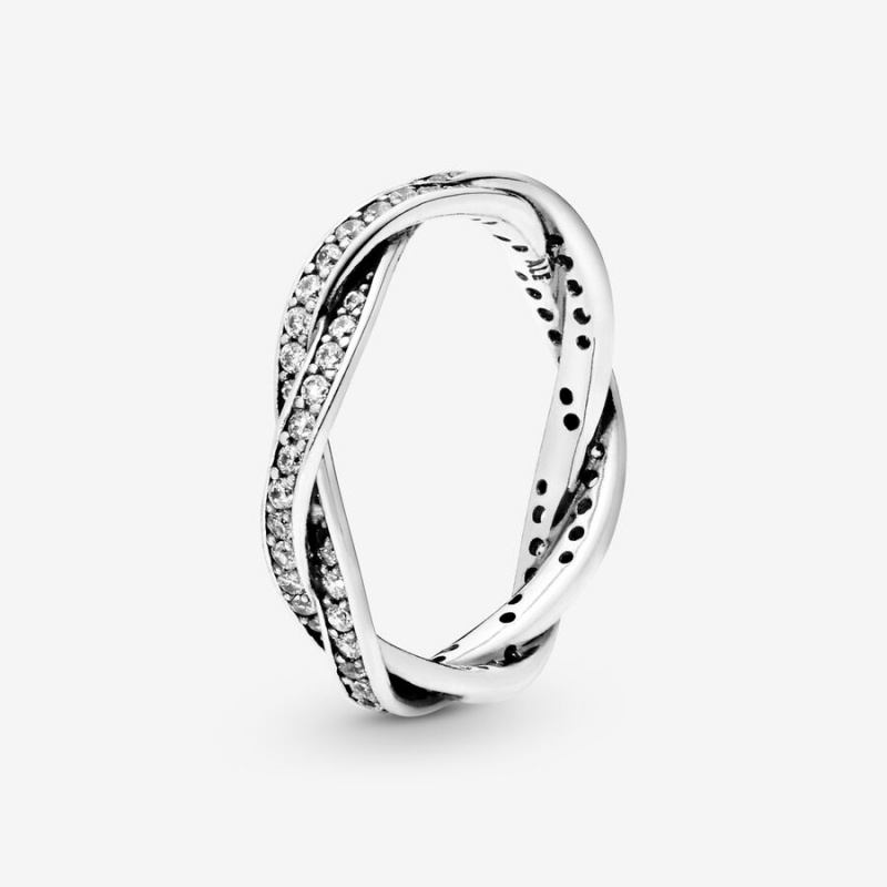 Band Rings Pandora Sparkling Twisted Lines Argent | 1863792-NY