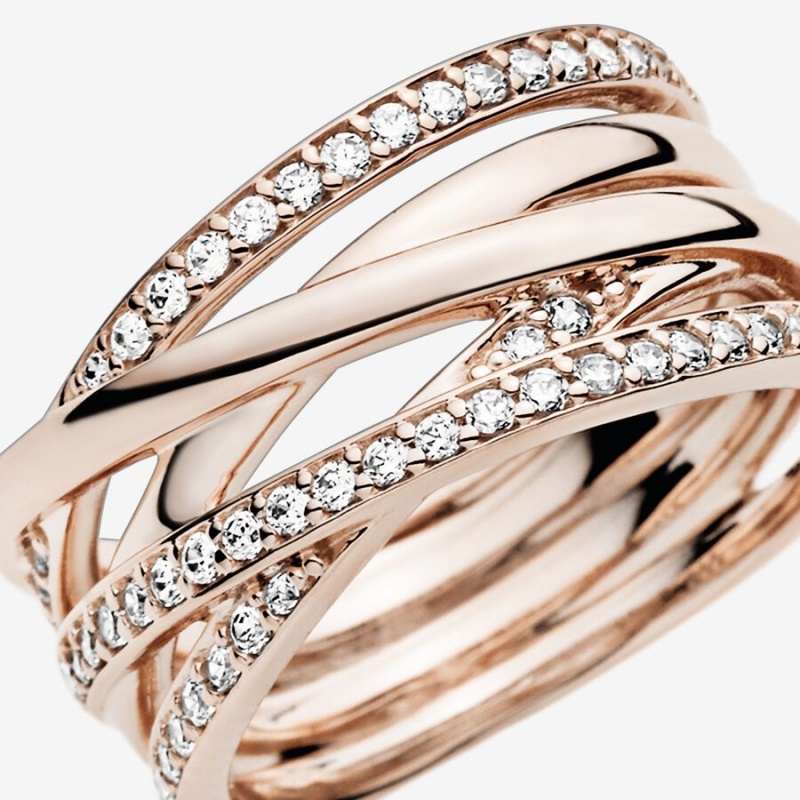 Band Rings Pandora Sparkling & Polished Lines Rose Doré | 7183254-DL