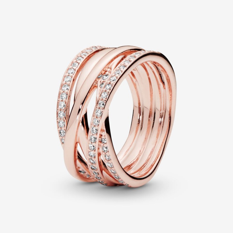 Band Rings Pandora Sparkling & Polished Lines Rose Doré | 7183254-DL