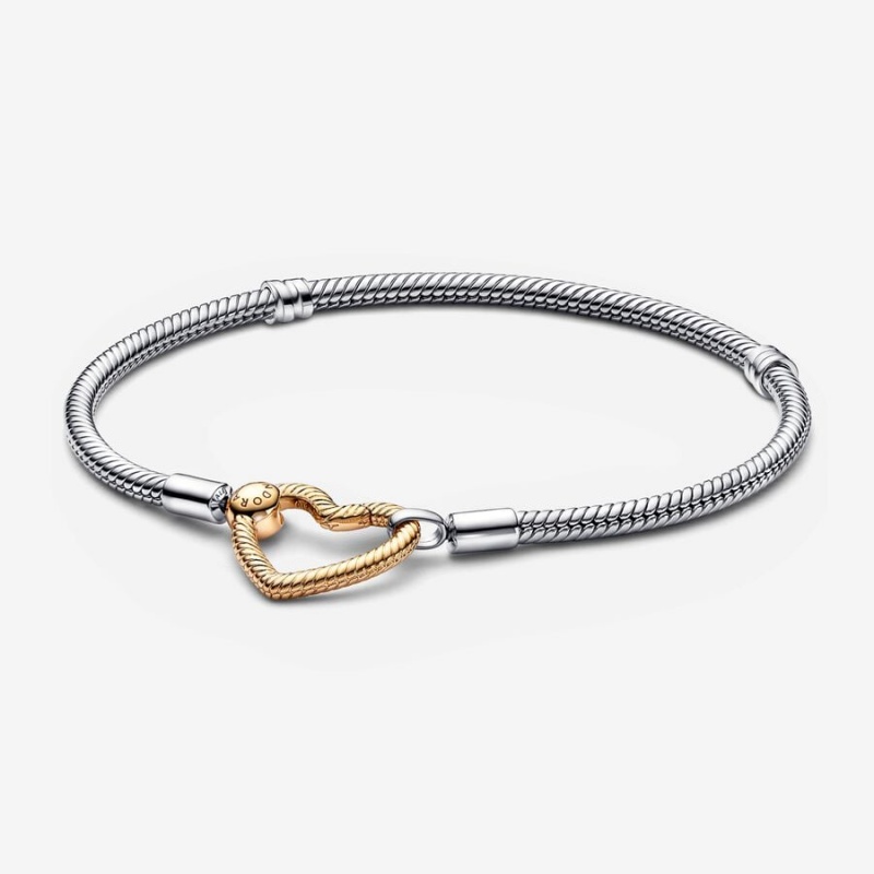 Best Seller Bracelets Pandora Moments Heart Closure Snake Two-tone | 0738925-ZS