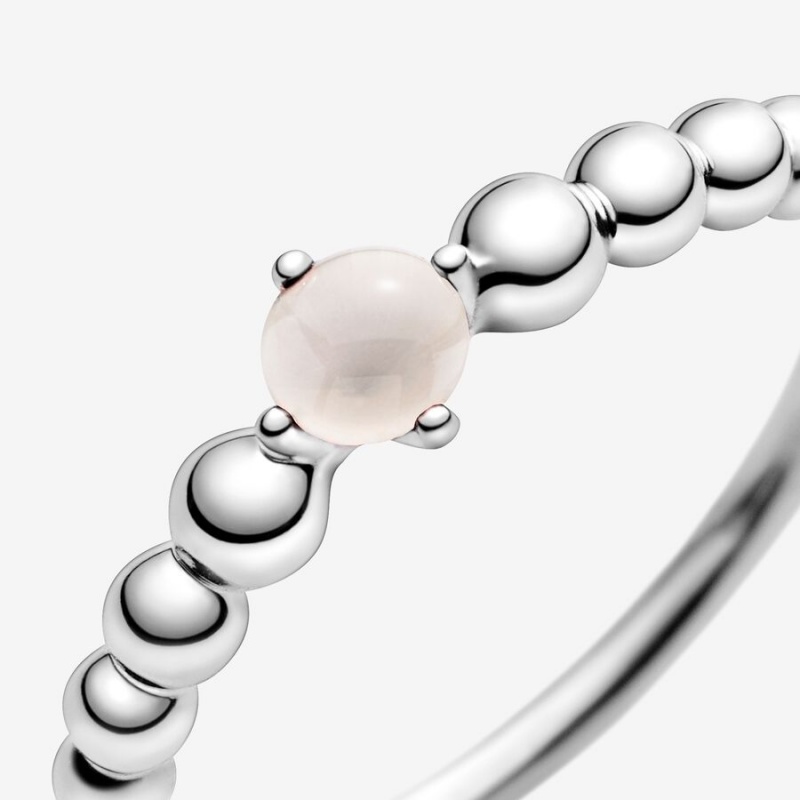 Birthstone Rings Pandora June Misty Rose Beaded Argent | 4719380-MO