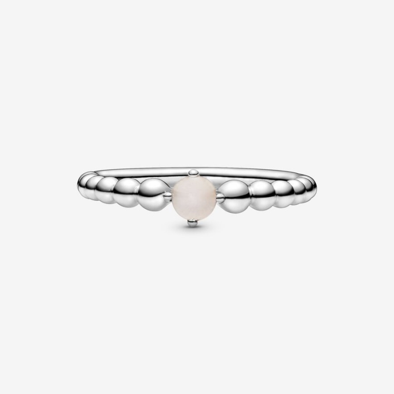 Birthstone Rings Pandora June Misty Rose Beaded Argent | 4719380-MO