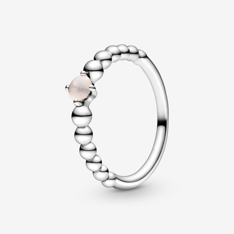 Birthstone Rings Pandora June Misty Rose Beaded Argent | 4719380-MO