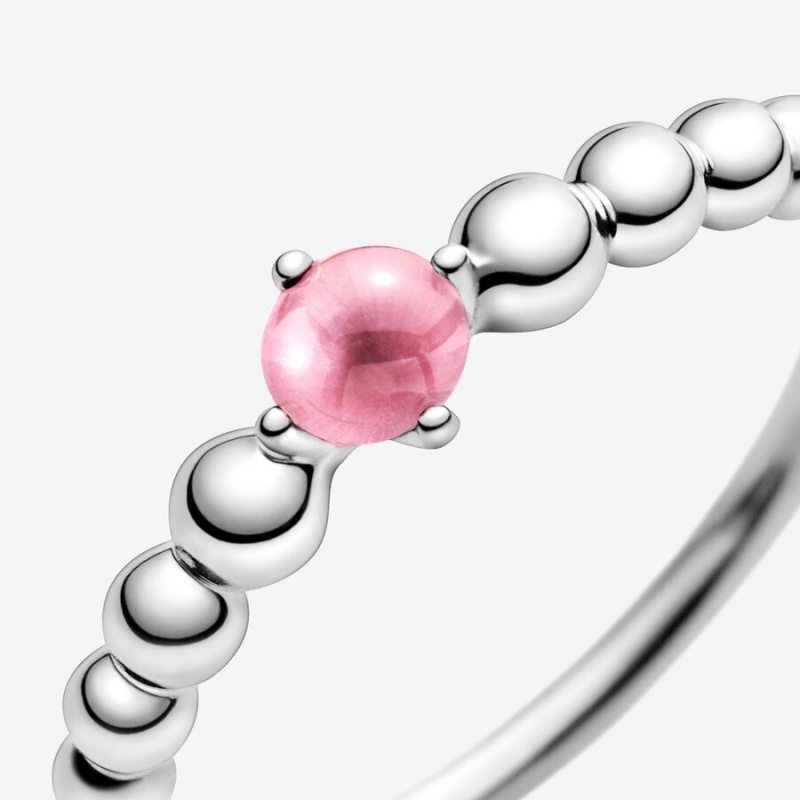 Birthstone Rings Pandora October Petal Pink Beaded Argent | 3709185-OD