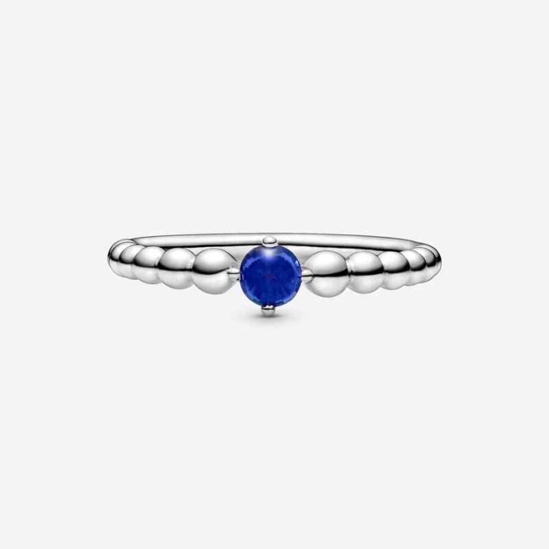 Birthstone Rings Pandora September Sea Blue Beaded Argent | 3725960-MG