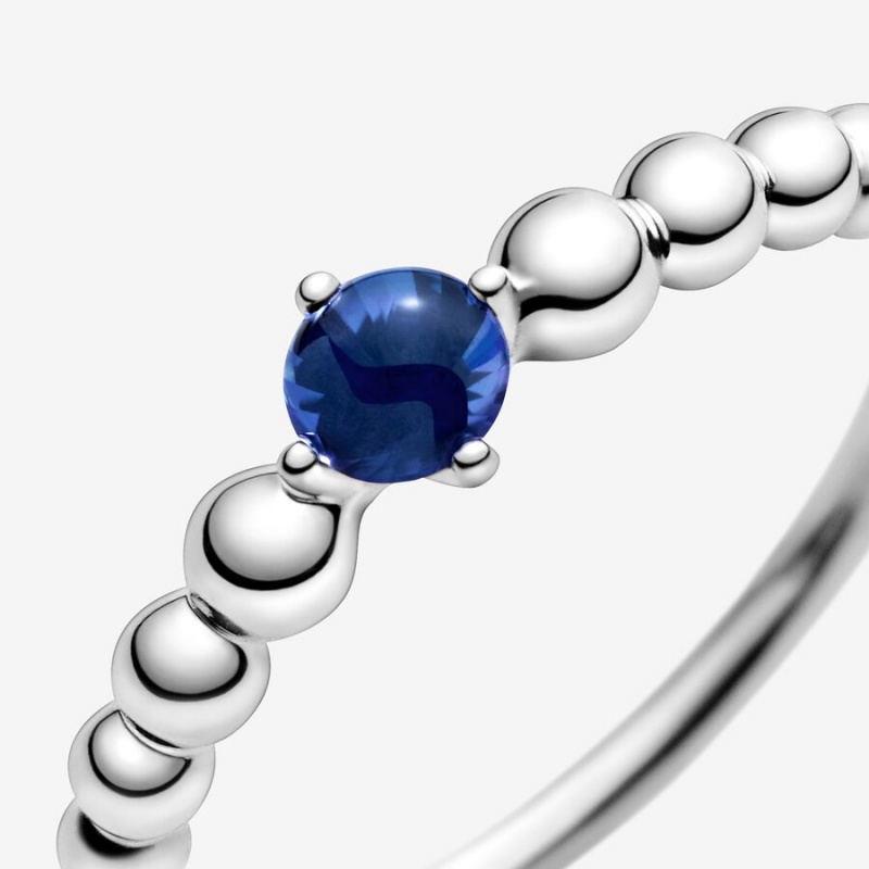 Birthstone Rings Pandora September Sea Blue Beaded Argent | 3725960-MG