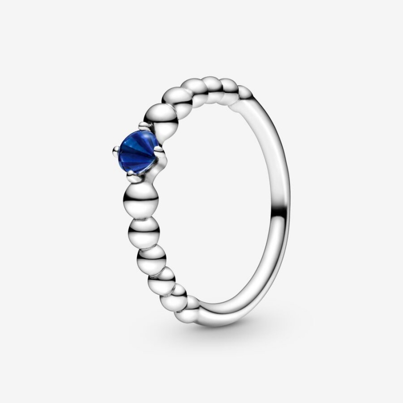 Birthstone Rings Pandora September Sea Blue Beaded Argent | 3725960-MG