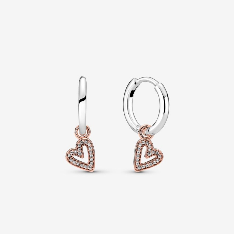 Boucles d\'Oreilles Créoles Pandora Sparkling Freehand Heart Two-tone | 1872936-OK