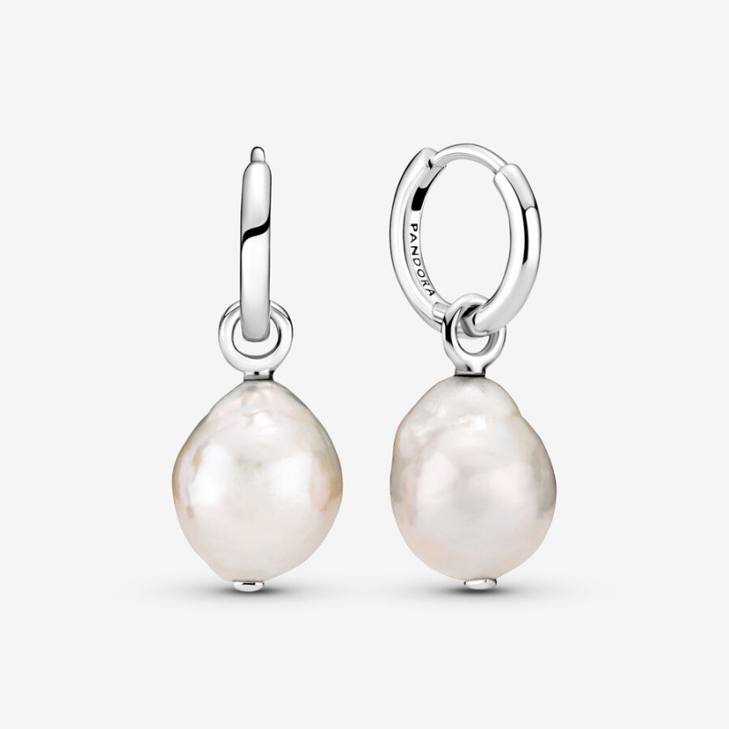 Boucles d\'Oreilles Créoles Pandora Treated Freshwater Cultured Baroque Pearl Argent | 1748963-CZ