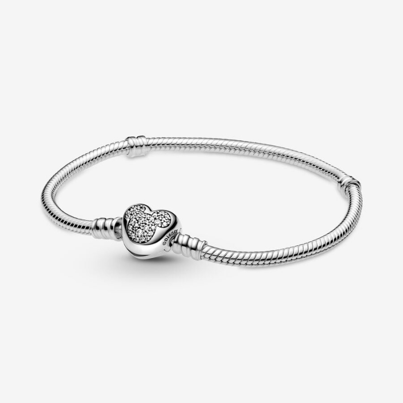 Chain Bracelets Pandora Moments Mickey Mouse Heart Clasp Snake Argent | 7826305-MH