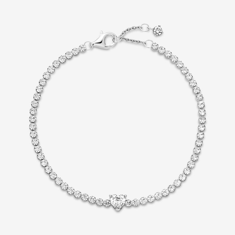 Chain Bracelets Pandora Sparkling Heart Tennis Argent | 4092651-JZ