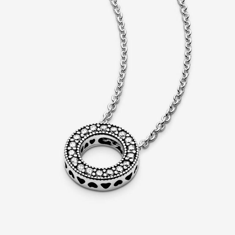 Chain Necklaces Pandora Logo Pavé Circle Collier Argent | 9506812-JS