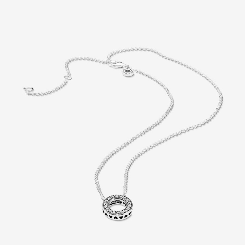 Chain Necklaces Pandora Logo Pavé Circle Collier Argent | 9506812-JS