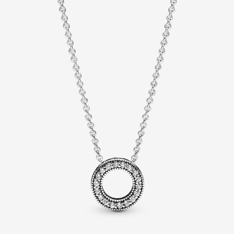 Chain Necklaces Pandora Logo Pavé Circle Collier Argent | 9506812-JS