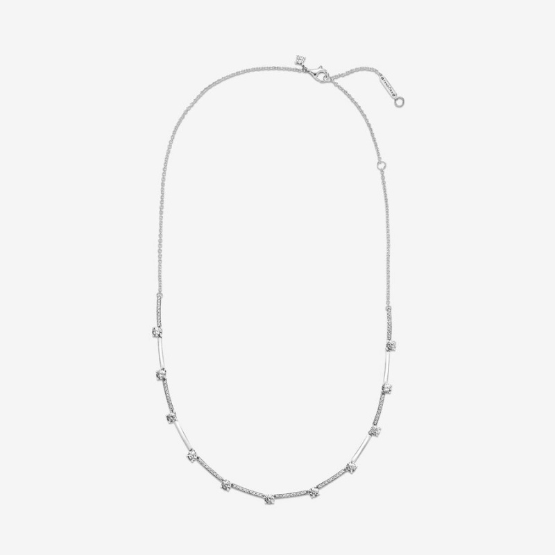 Chain Necklaces Pandora Sparkling Pavé Collier Bars Argent | 6427850-ZS