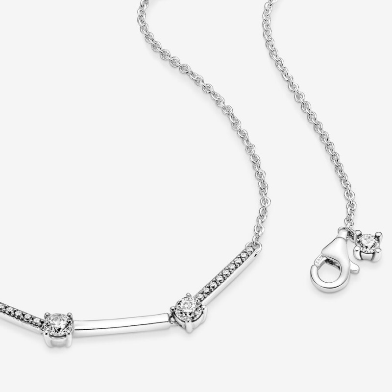 Chain Necklaces Pandora Sparkling Pavé Collier Bars Argent | 6427850-ZS