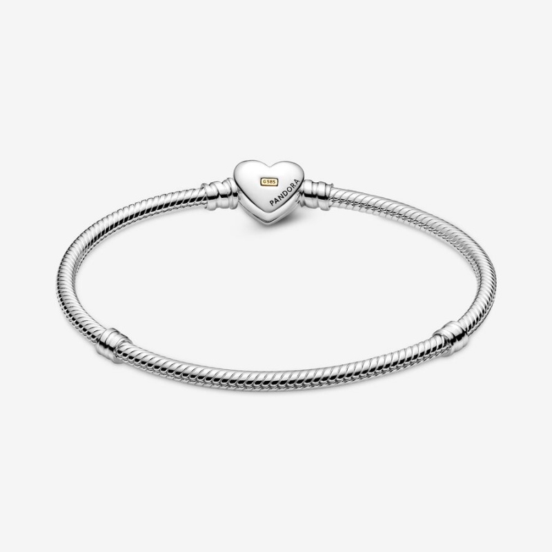 Charm Bracelets Pandora Domed Golden Heart Clasp Snake Two-tone | 2068743-YA