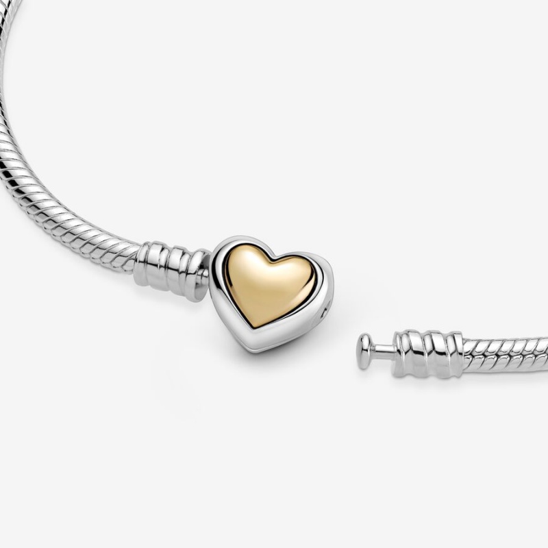 Charm Bracelets Pandora Domed Golden Heart Clasp Snake Two-tone | 2068743-YA