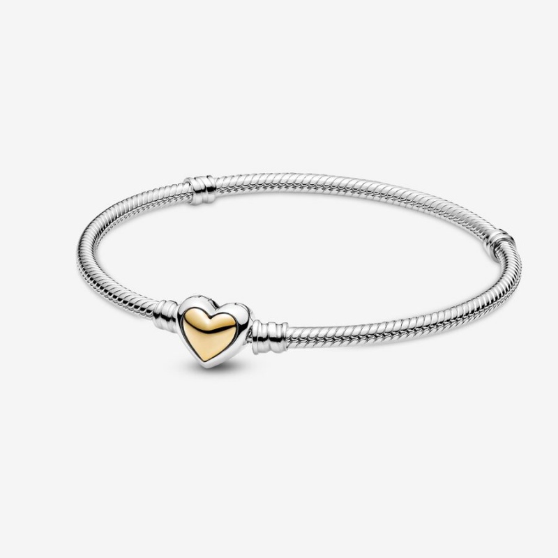 Charm Bracelets Pandora Domed Golden Heart Clasp Snake Two-tone | 2068743-YA