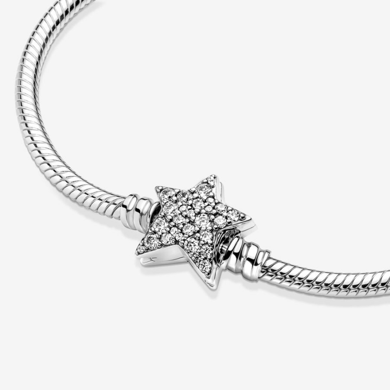 Charm Bracelets Pandora Moments Asymmetric Star Clasp Snake Argent | 8492503-UW