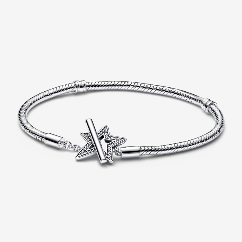 Charm Bracelets Pandora Moments Asymmetric Star T-bar Snake Argent | 5624931-MW