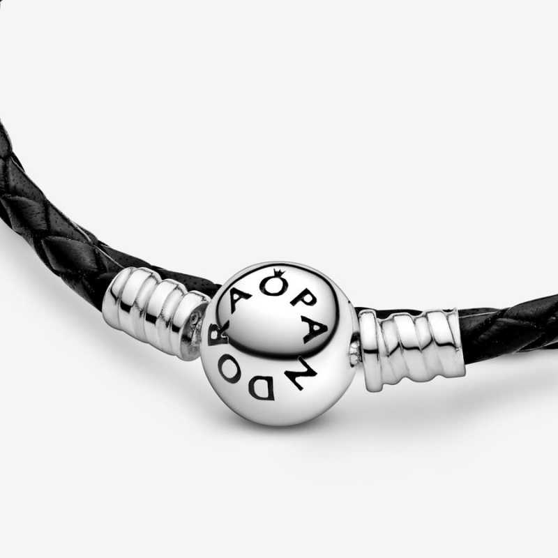 Charm Bracelets Pandora Moments Double Black Cuir Argent | 1840269-HR