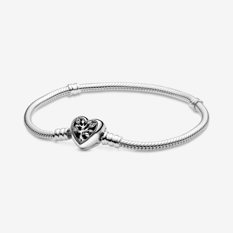 Charm Bracelets Pandora Moments Family Tree Heart Clasp Snake Argent | 4150297-NM