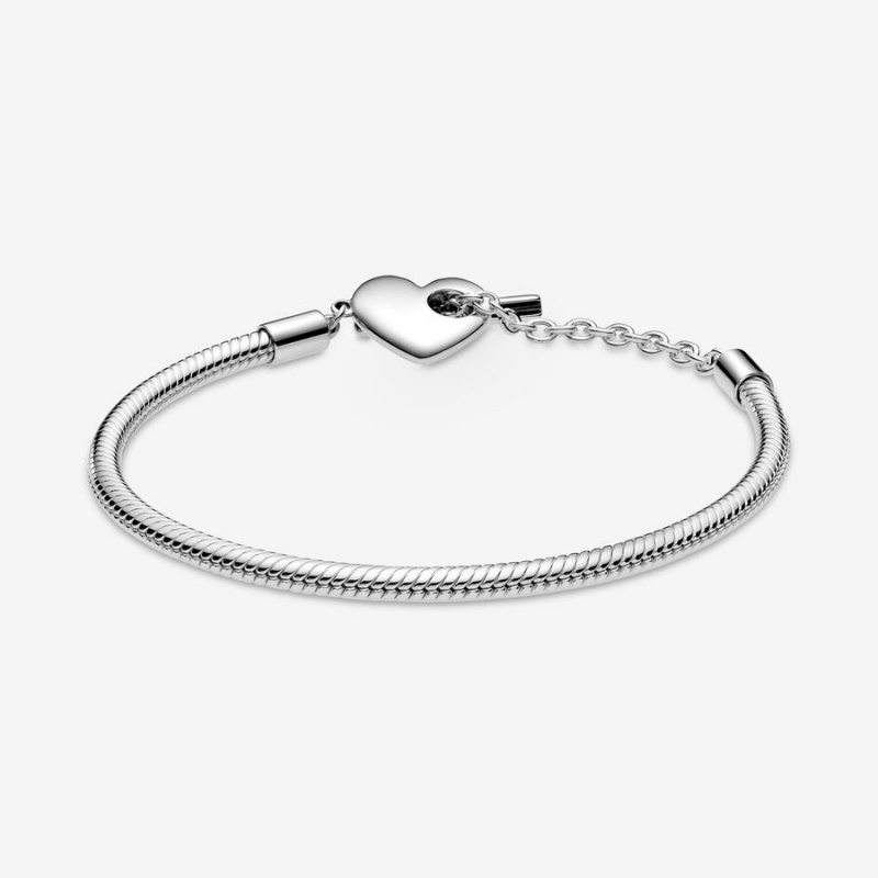 Charm Bracelets Pandora Moments Heart T-Bar Snake Argent | 9850274-NU