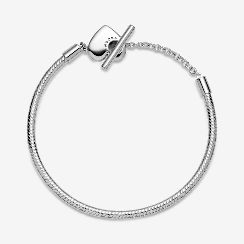 Charm Bracelets Pandora Moments Heart T-Bar Snake Argent | 9850274-NU