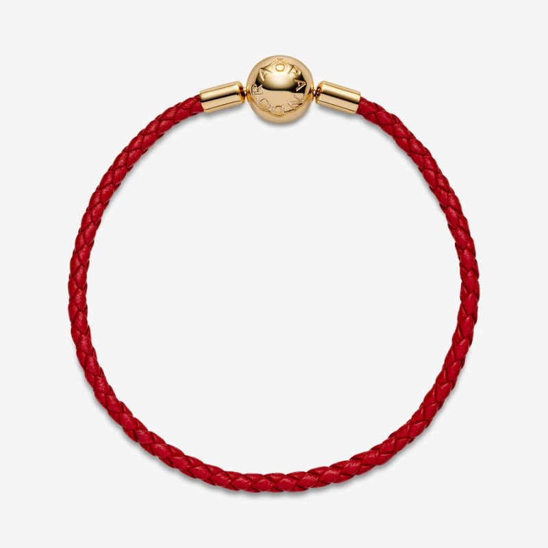 Charm Bracelets Pandora Moments Red Woven Cuir Doré | 0359784-QG