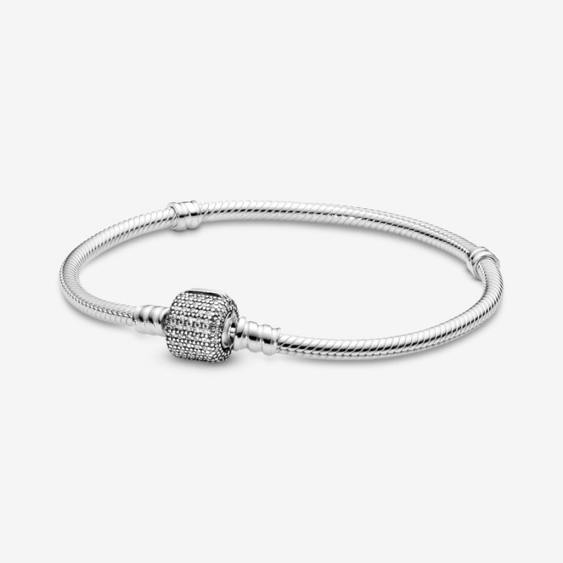 Charm Bracelets Pandora Moments Sparkling Pavé Clasp Snake Argent | 8357029-MB