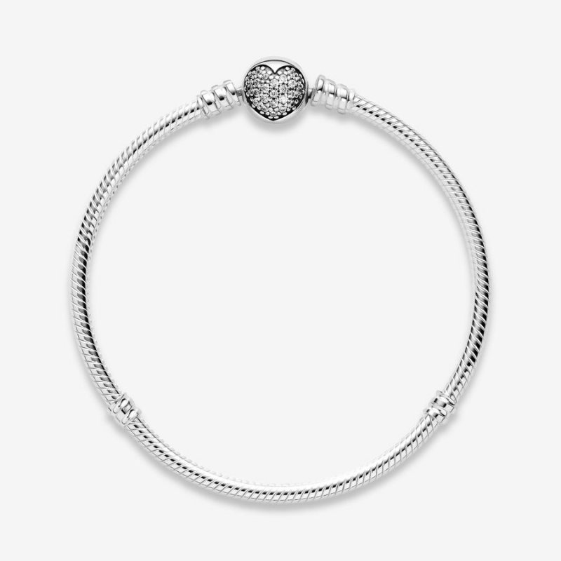 Charm Bracelets Pandora Moments Sparkling Heart Clasp Snake Argent | 9725164-BZ