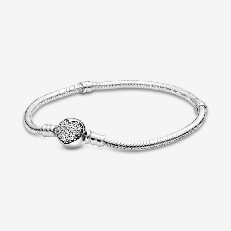 Charm Bracelets Pandora Moments Sparkling Heart Clasp Snake Argent | 9725164-BZ