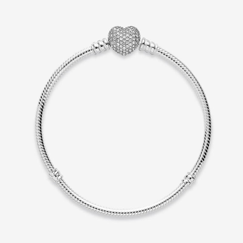 Charm Bracelets Pandora Moments Sparkling Heart Clasp Snake Argent | 2194760-XH