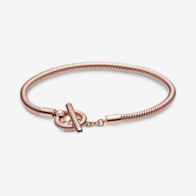 Charm Bracelets Pandora Moments T-Bar Snake Rose Doré | 8970346-JL