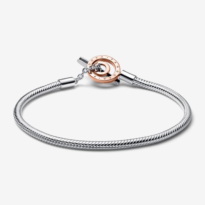 Charm Bracelets Pandora Signature Two-tone Logo T-Bar Snake Two-tone | 1539024-RQ