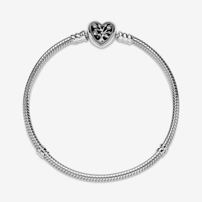 Charm Holders Pandora Moments Family Tree Heart Clasp Snake Argent | 4603127-ET