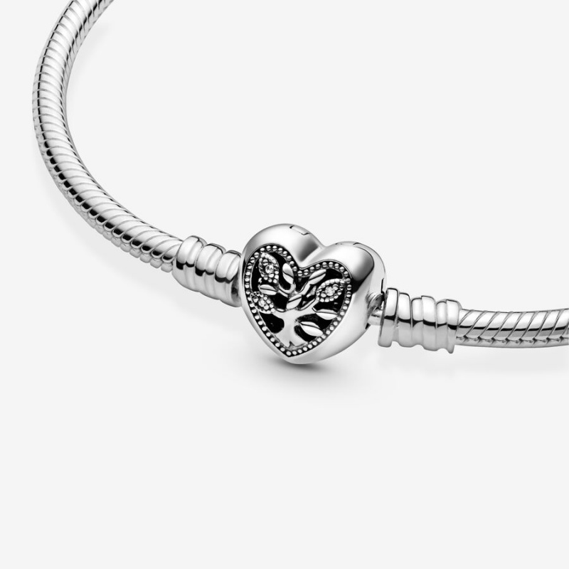 Charm Holders Pandora Moments Family Tree Heart Clasp Snake Argent | 4603127-ET