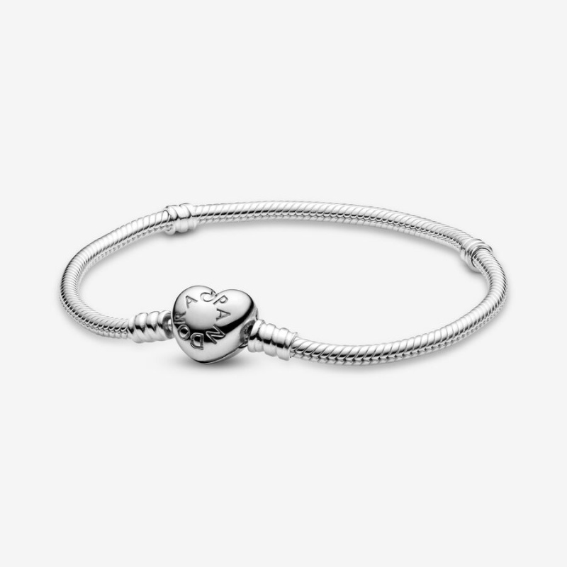 Charm Holders Pandora Moments Heart Clasp Snake Argent | 4025379-VD