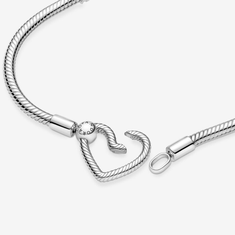 Charm Holders Pandora Moments Heart Closure Snake Argent | 3581960-PJ