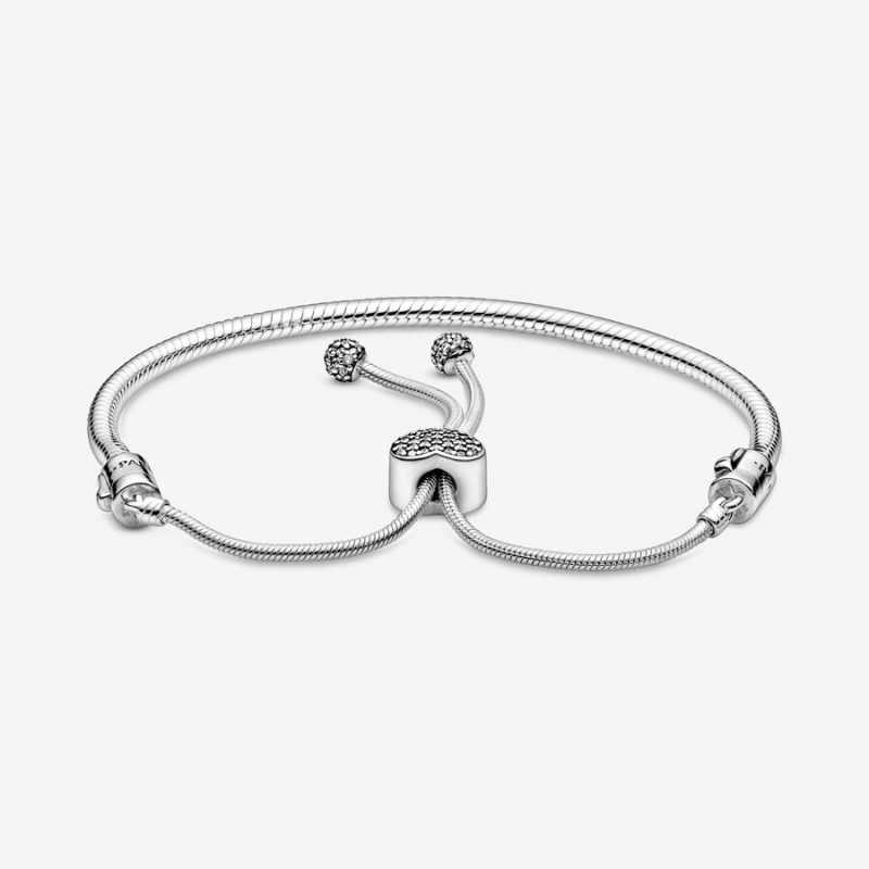 Charm Holders Pandora Moments Pavé Heart Clasp Snake Slider Argent | 3167905-LO