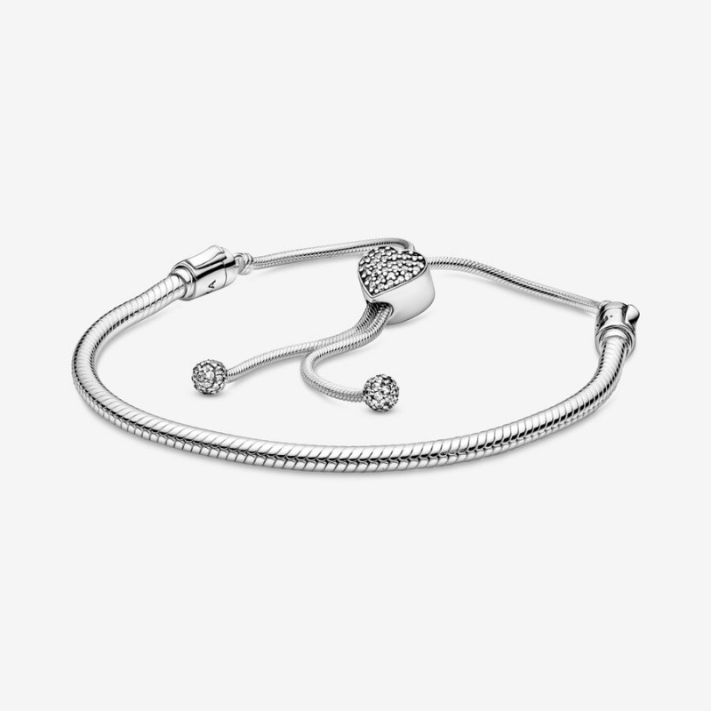 Charm Holders Pandora Moments Pavé Heart Clasp Snake Slider Argent | 3167905-LO